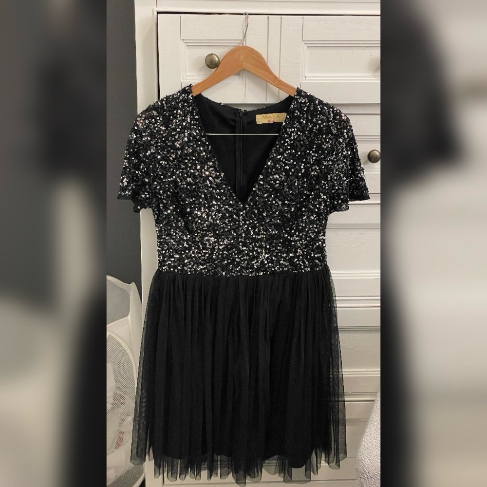 Maya Petite Chic Black Sequin Dress